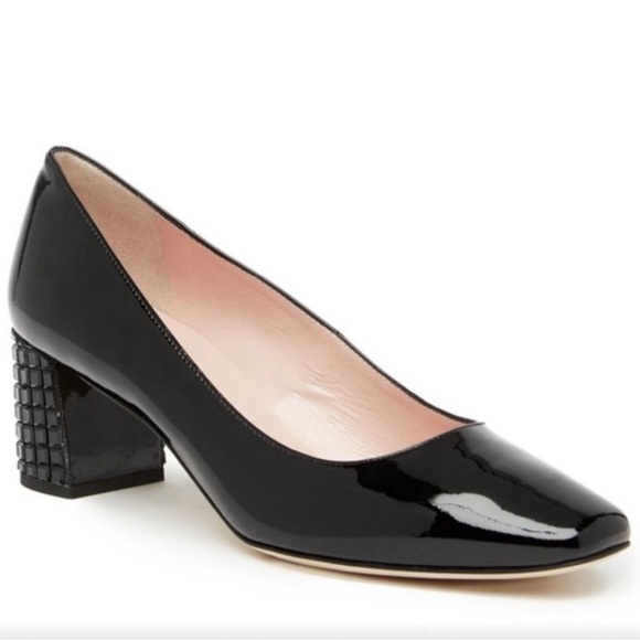 Style EGDE! Kate Spade NY- DANIKA- Black/Patent Crystal-stud block heels 9.5M - Picture 3 of 11